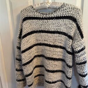Cozy Striped Bouclé Sweater - Black and White